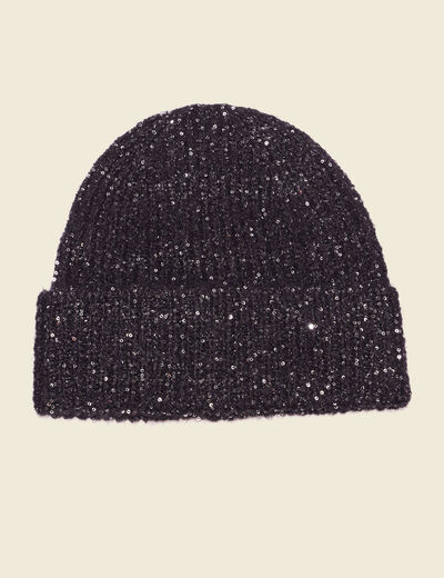 Bonnet avec sequins noir femme