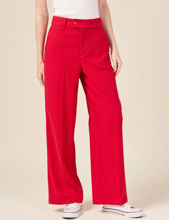 Pantalon city large à pinces rouge femme