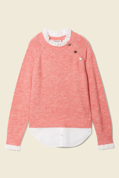 Pull brodé éco-responsable rouge clair femme