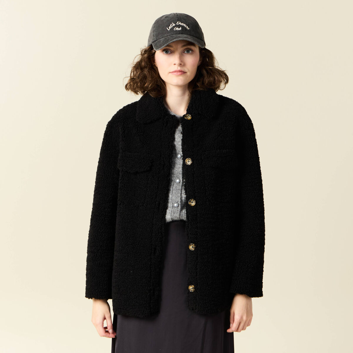 Manteau surchemise droit noir femme
