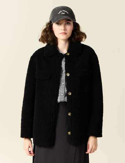 Manteau surchemise droit noir femme