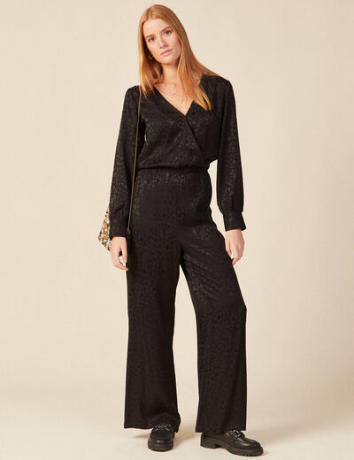 Combinaison pantalon satin noir femme