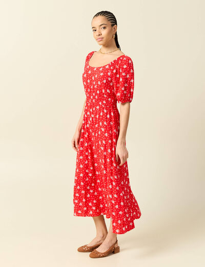 Robe longue &eacute;vas&eacute;e manches courtes rouge femme