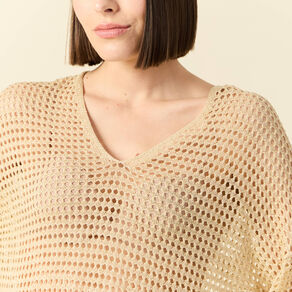 Pull manches courtes ajouré creme femme
