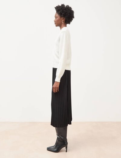 Pull droit col v manches longues ecru femme