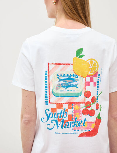 T-shirt en coton manches courtes blanc femme