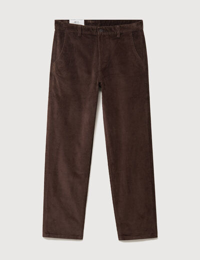 Pantalon droit en velours longueur 32 marron fonc&eacute; homme