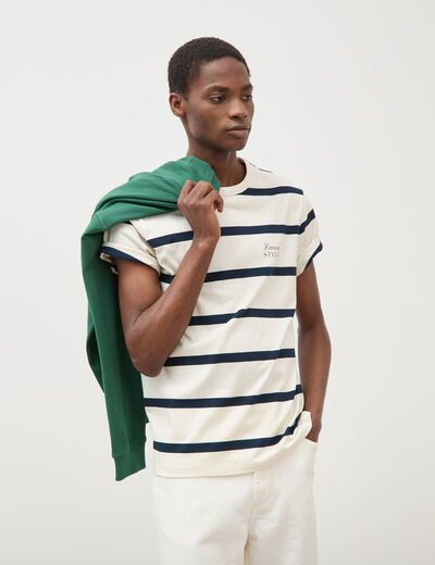 T-shirt col rond manches au coude ecru homme
