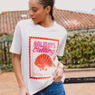 T-shirt droit en coton manches courtes ecru femme