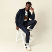 Blouson zippé col teddy bleu marine homme