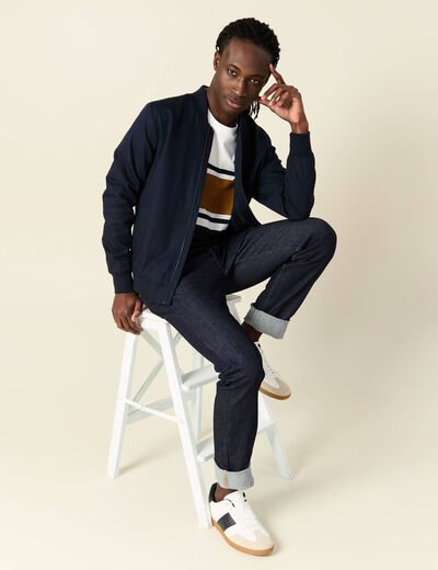 Blouson zippé col teddy bleu marine homme