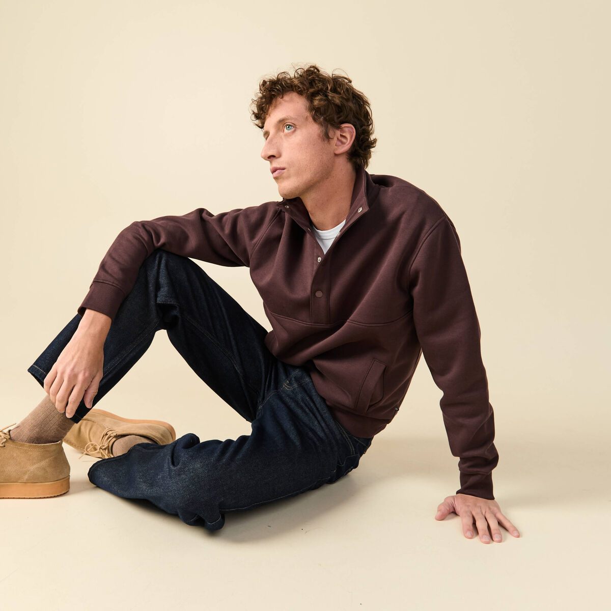 Sweat manches longues marron fonc&eacute; homme