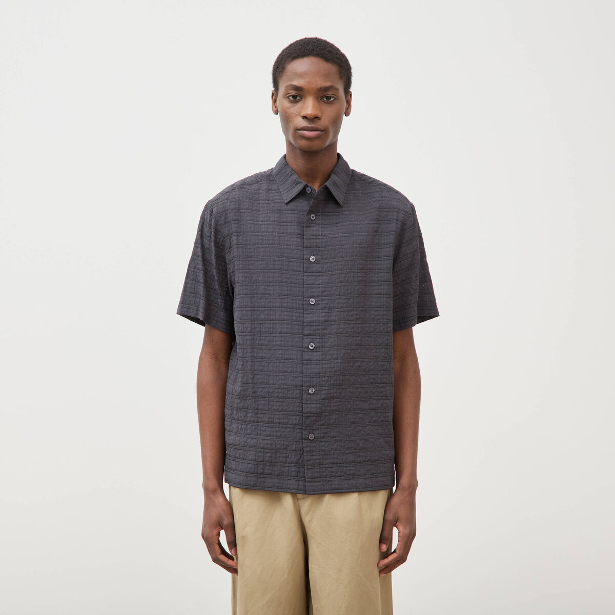 Chemise ajour&eacute;e coupe boyfriend bleu marine homme