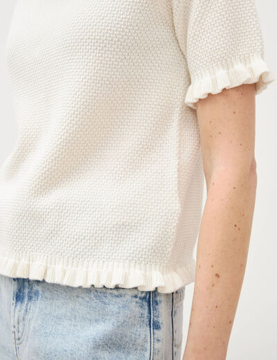Pull droit court en coton ecru femme