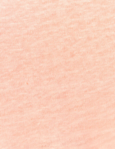 T-shirt col v en lin manches courtes rose saumon femme