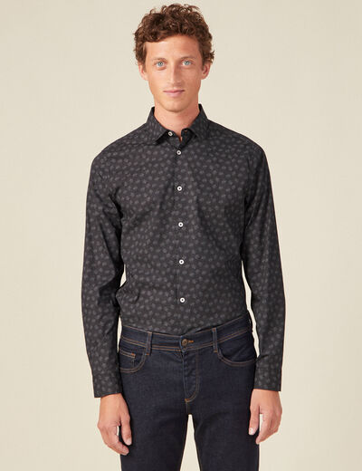 Chemise cintr&eacute;e en coton manches longues noir homme