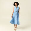 Robe longue trap&egrave;ze jean denim bleach femme