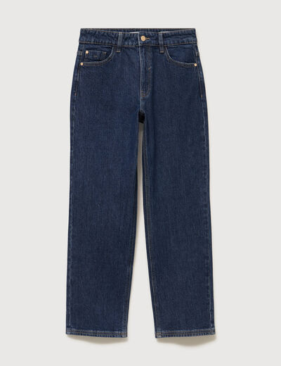 Jeans straight 7/8&egrave;me taille haute denim brut femme