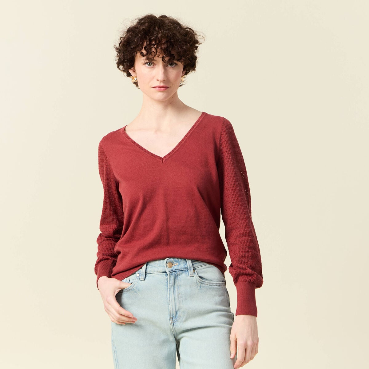 Pull manches longues vieux rose femme