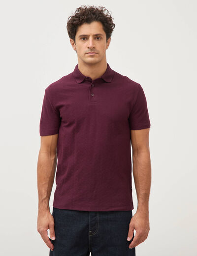 Polo droit en coton manches courtes prune homme