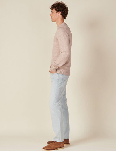 Pull manches longues col rond beige homme