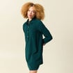 Robe droite velours col polo vert fonc&eacute; femme