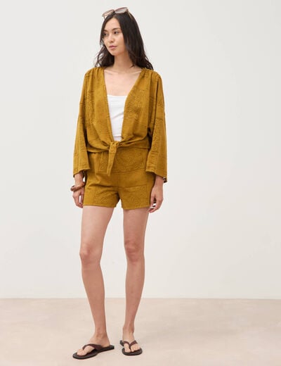 Short taille standard en dentelle vert olive femme
