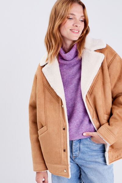 Manteau droit boutonné marron femme