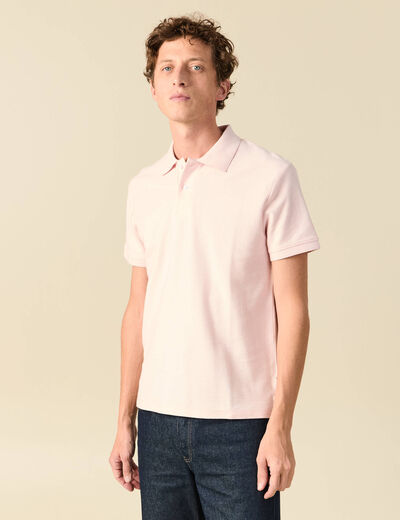 Polo cintr&eacute; manches courtes rose clair homme