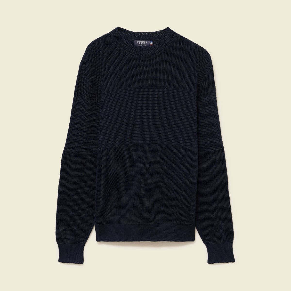 Pull col rond manches longues en coton bleu marine homme