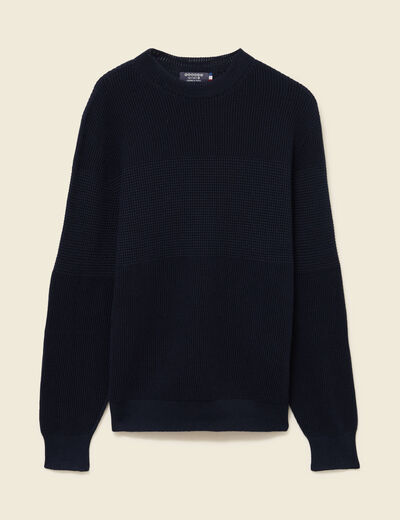 Pull col rond manches longues en coton bleu marine homme