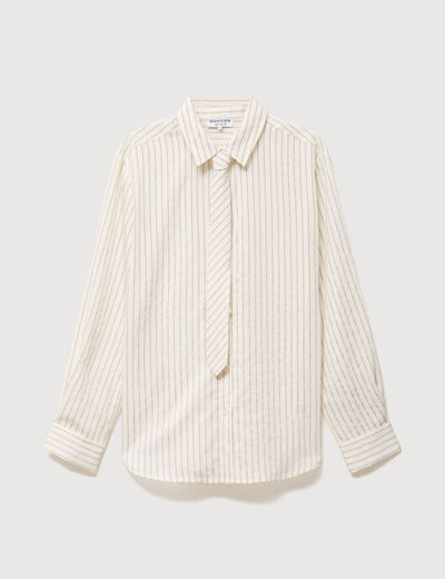 Chemise manches longues col am&eacute;ricain blanc femme