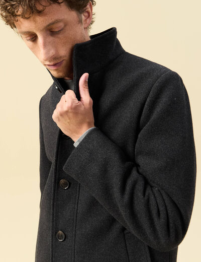 Manteau droit court col montant gris fonc&eacute; homme
