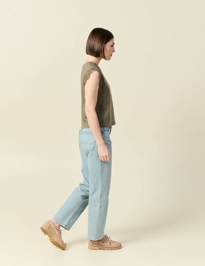 T-shirt manches courtes vert kaki femme