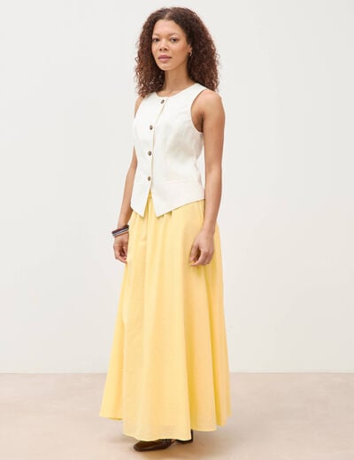Gilet sans manches col rond doubl&eacute; ivoire femme