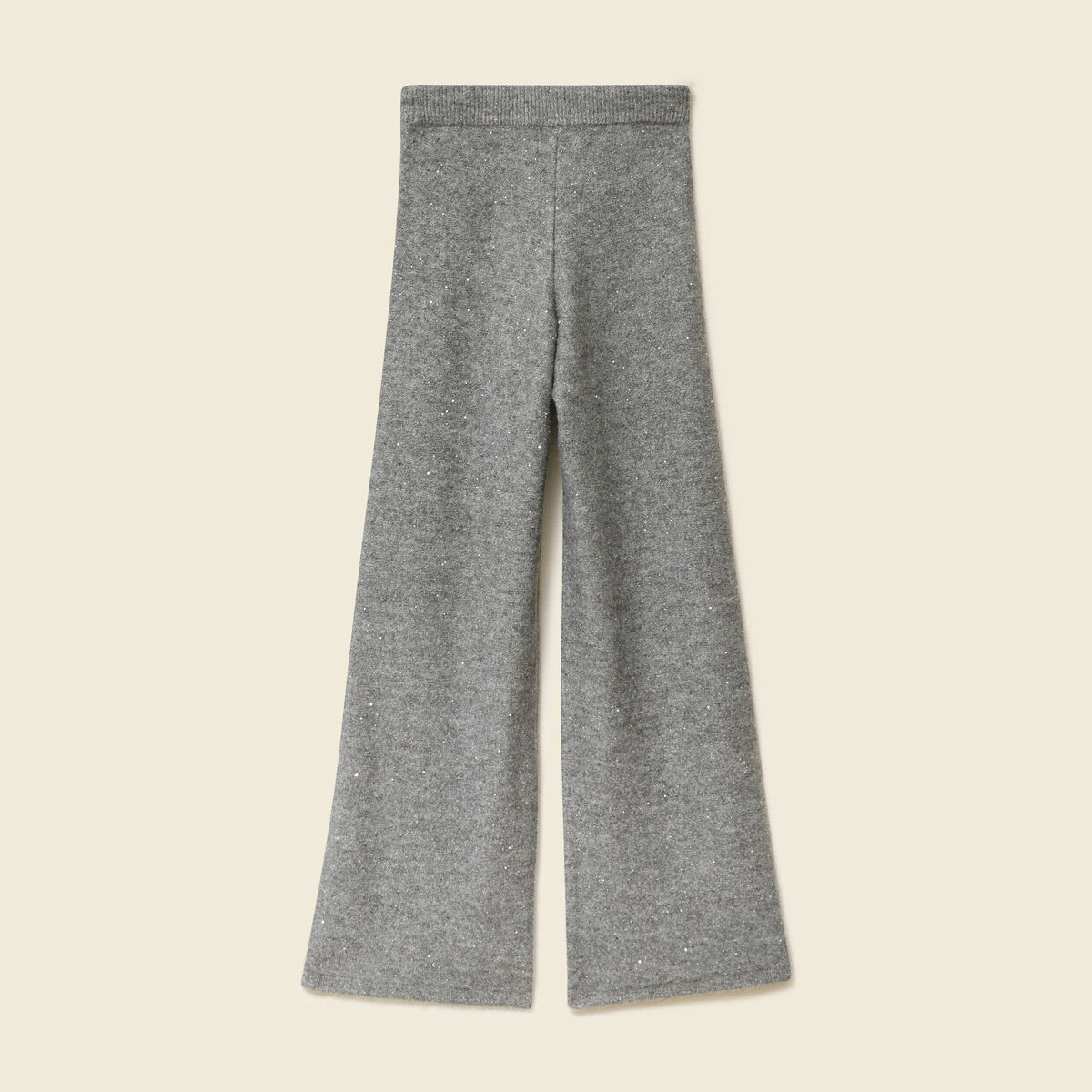 Pantalon large taille haute en maille gris femme