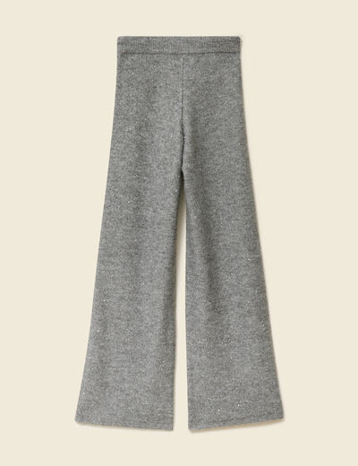 Pantalon large taille haute en maille gris femme