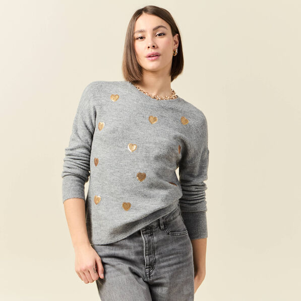 pull manches longues sequins gris clair femme Pull manches longues sequins gris clair femme