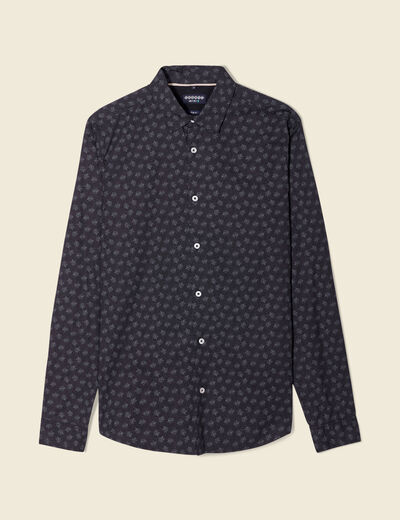 Chemise cintr&eacute;e en coton manches longues noir homme