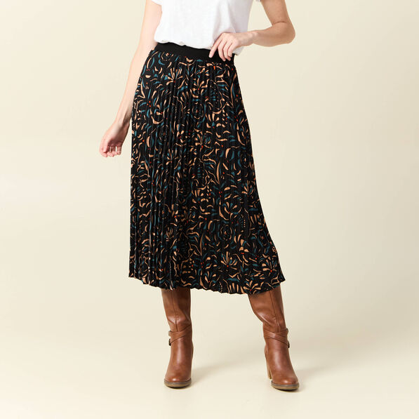 jupe midi evasee plissee noir femme Jupe midi évasée plissée noir femme