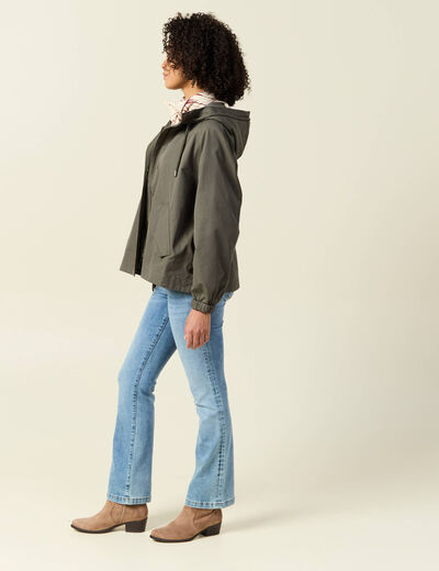 Parka oversize d&eacute;perlante &agrave; capuche vert kaki femme