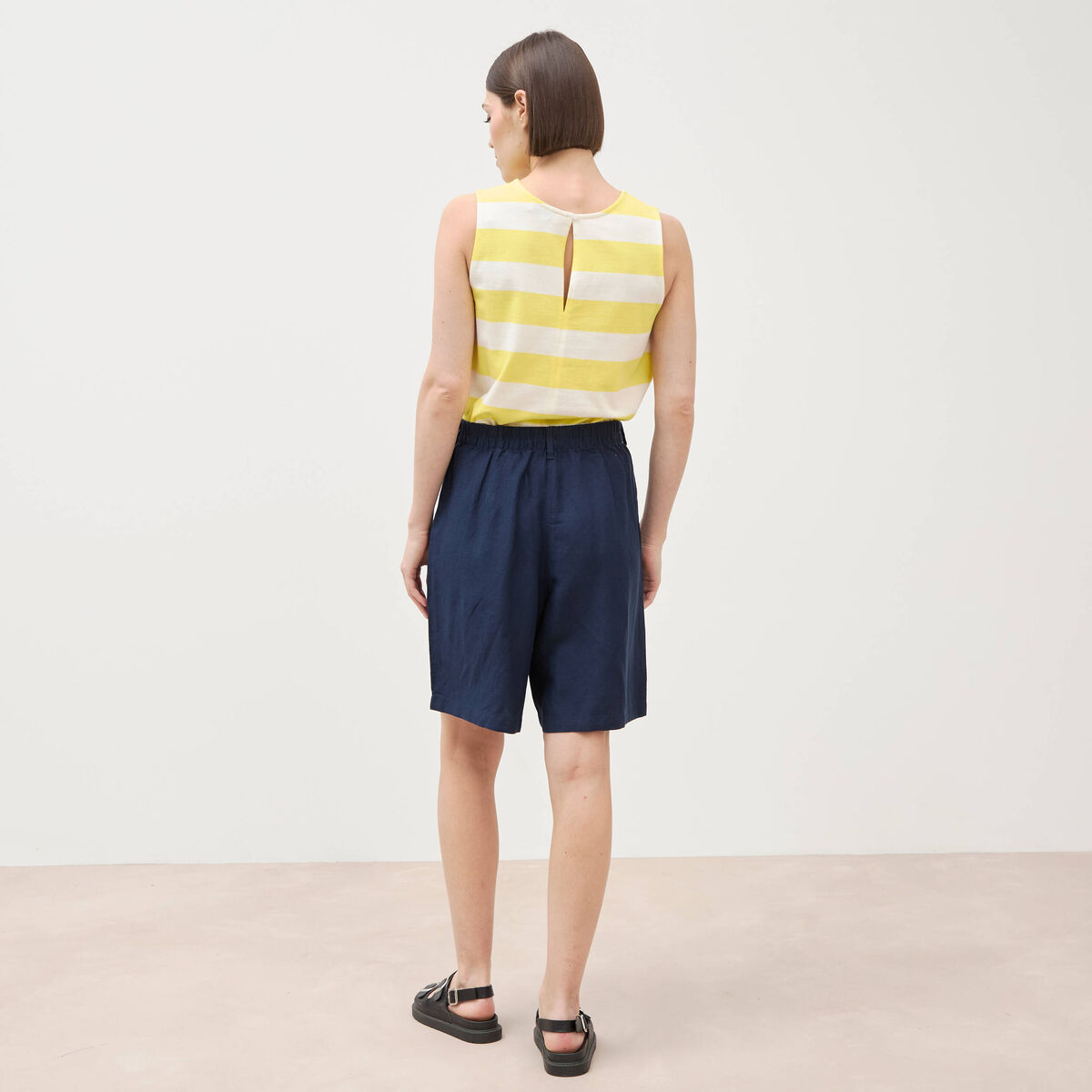 Short taille haute bleu marine femme