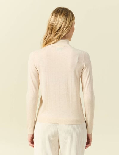 Pull fin col roul&eacute; manches longues creme femme