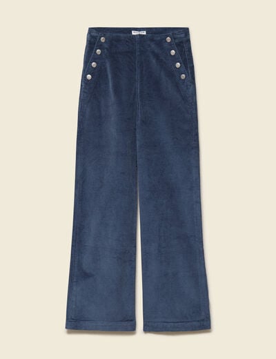Pantalon large taille haute en velours gris femme