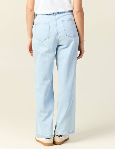 Jeans large à pinces denim bleach femme