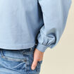 Sweat manches longues col polo bleu clair femme