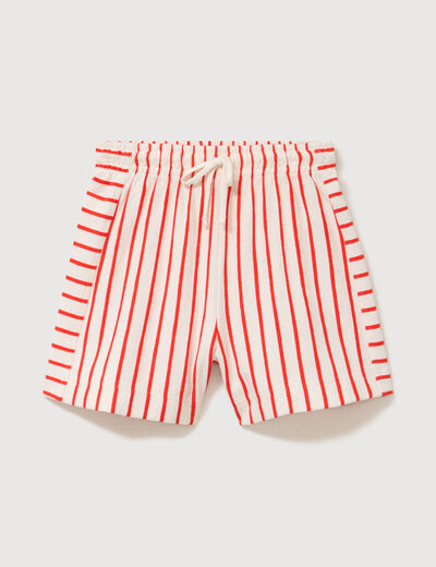 Short taille haute en maille ray&eacute;e orange fonc&eacute; femme