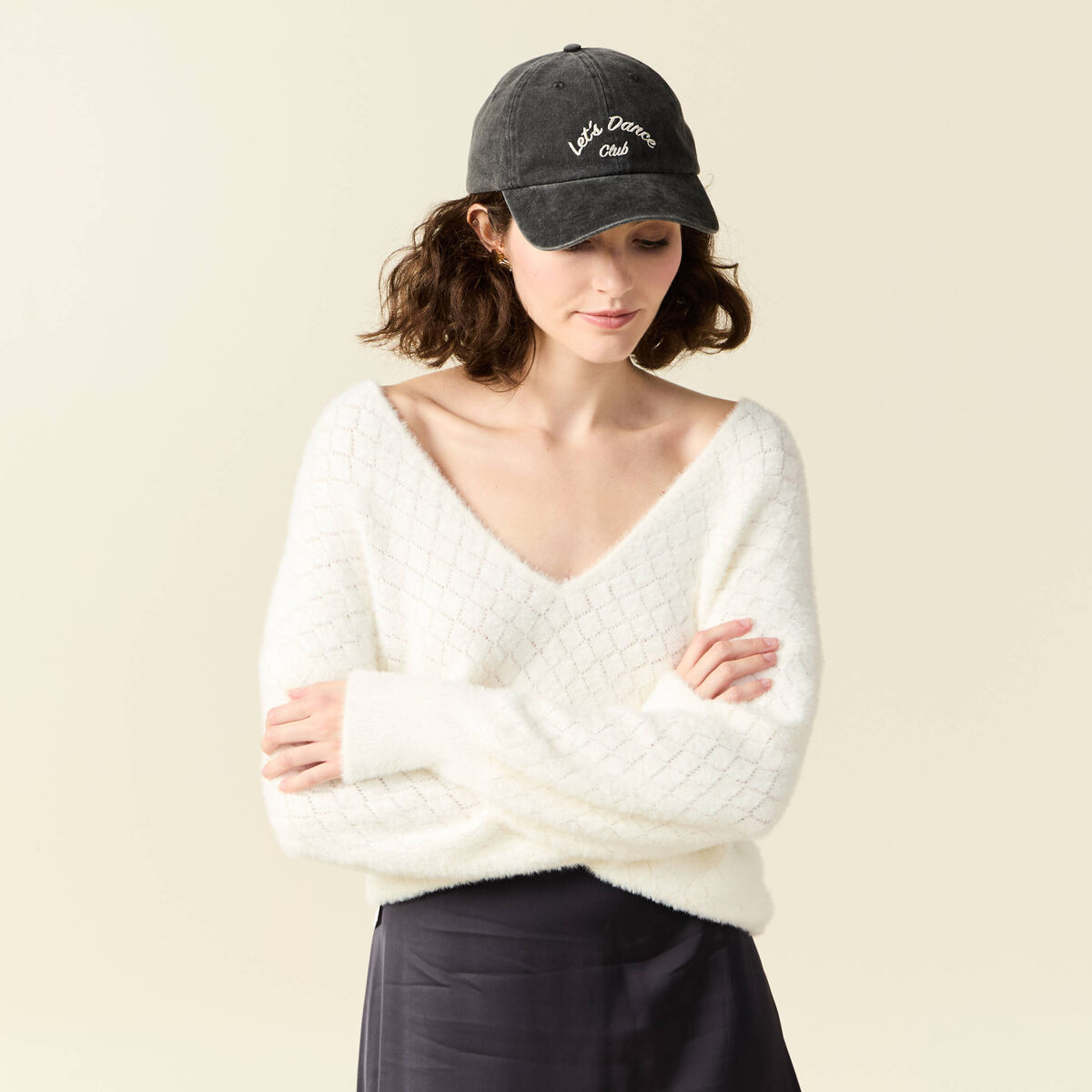 Pull manches longues r&eacute;versible ecru femme