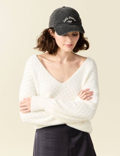 Pull manches longues r&eacute;versible ecru femme