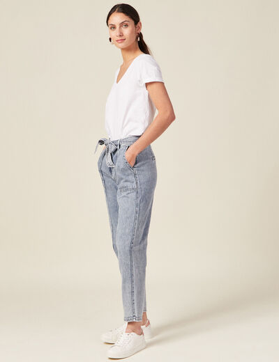 Jeans paperbag ceinturé denim snow bleu femme
